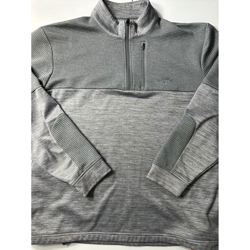 Callaway Mens XL Opti-Dri Quarter Zip Pullover Gray Ribbed Golf Jacket Pocket